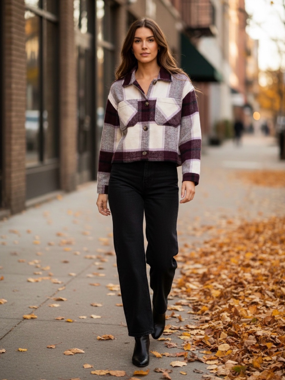 TATTOO Plaid Oversized Cropped Shacket